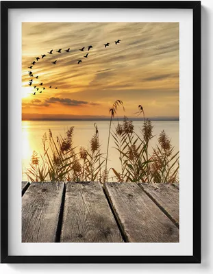 Produktbild von Pier bei Sonnenuntergang– Wandbild mit Rahmen – Gerahmtes Bild  – Wanddekoration – 60x80 cm –  Schwarz Rahmen