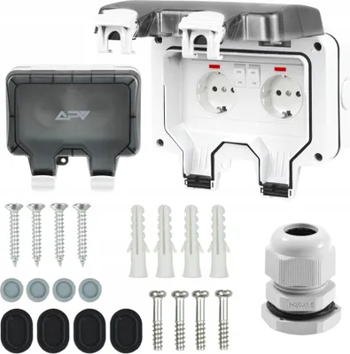 Produktbild von IP66 Steckdose 2-fach Aufputz Wandsteckdose Gartensteckdose Außensteckdose Doppel Schuko Outdoor mit Schalter