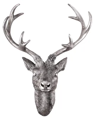 XXL Hirschgeweih Hirschkopf Geweih 10-Ender Silber Optik 48x32x61cm Skulptur