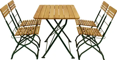 Produktbild von DEGAMO Biergartengarnitur Sitzgruppe Gartenset MÜNCHEN 5-teilig, Flachstahl grün + Holz Robinie