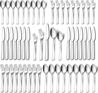 Imagen del producto de Conjunto de cubiertos Silecomplaza de 60 piezas, juego de cubiertos de acero inoxidable para 12 personas, que incluye tenedores, cucharas y cuchillos. Ideal para el hogar, la cocina y los restaurantes. Apto para lavavajillas