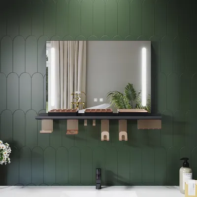 Zdjęcie produktu dla Lustro łazienkowe SONNI 70 x 50 cm, trójkolorowe, ściemniane, RA90, przeciwmgielne, z wielofunkcyjną półką