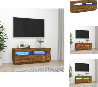Image de vidaXL Armoire TV avec lampes LED Chêne fumé 100x35x40 cm - Meuble TV