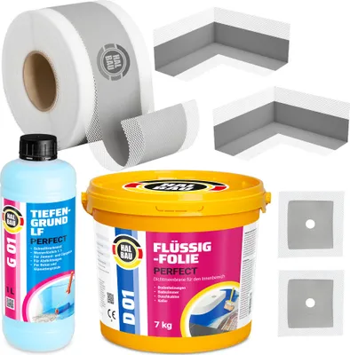 Produktbild von Dichtset Flüssigfolie 7Kg Dichtband Dichtecken Dichtmanschetten Tiefengrund H13