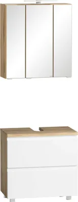 Produktbild von Badmöbel-Set >Paris< (2-tlg.) in weiß / Wotaneiche-Nachbildung - 60x195x35cm (BxHxT)