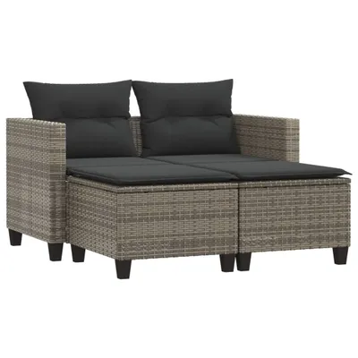 Produktbild von Gartensofa 2-Sitzer mit Hockern Grau Poly Rattan