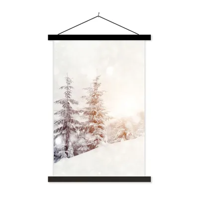 Produktbild von MuchoWow® Textilposter Baum - Schnee - Winter 60x90 cm mit schwarzem Rahmen - Poster Wohnzimmer