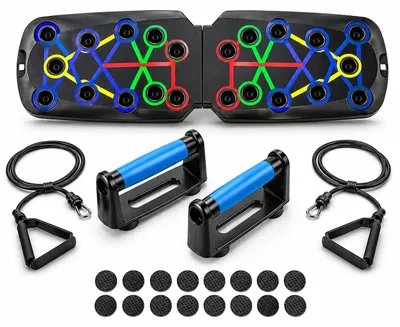 Produktbild von Push Up Board Trainingsstation 12-in-1, faltbar, mit Handgriffen und Widerstandsbändern, für das