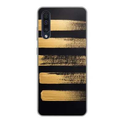 Produktbild von MuchoWow® Handyhülle Schutzhülle Hülle für Samsung Galaxy A30s Muster aus goldener Farbe auf schwarzem Hintergrund Silikon Softcase Handy Hülle - Karteninhaber