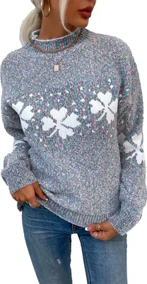 Produktbild von ASKSA Damen Weihnachten Pullover Strickpulli Hohem Kragen Langarm Jumper Sweater, C Dunkelgrau, S