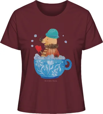 Produktbild von Mr. & Mrs. Panda Damen T-Shirt Nachtfalter Schaumbad Größe L - Burgundy - Geschenk, Basic, Baden, Oberteil, Kurzarmshirt, Lustige Sprüche, Shirt, Ziele, Bad, Tasse, WC