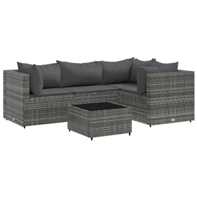 Produktbild von 5-tlg. Garten-Lounge-Set mit Kissen Grau Poly Rattan