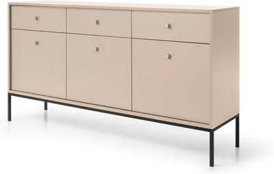 Produktbild von Easy4You Kommode M1 Beige 154x83x39 cm (B x H x T) mit 3 Schubladen und 3 Türen Sideboard Ideal für Wohnzimmer, Schlafzimmer Moderne Elegante Schubladenschrank mit Schwarzer Metallfuß