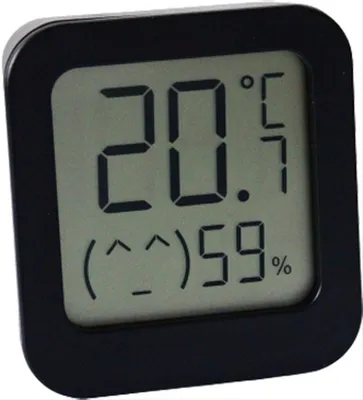 Produktbild von CHPN – Thermometer – Hygrometer – Wetterstation – Temperaturmesser – für den Innenbereich – Halterung und Aufkleber – Luftfeuchtigkeit messen – Schwarz