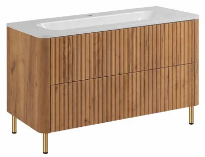 Produktbild von Badezimmerschrank 100, Craft-Eiche, mit Waschbecken, Beine gold, 100, 7 x 44, KI-generiertes Bild