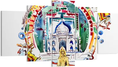 Produktbild von Bild auf Leinwand - Leinwandbild - Elefanten Indien Religion Kultur - 160x85cm - Wand Bild - Wanddeko - Leinwanddruck - Bilder - Kunstdruck - Leinwand bilder - Wandkunst - EA160x85-2980