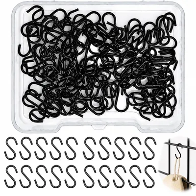 100 Mini-S-Haken, Edelstahl, 14 mm, schwarz