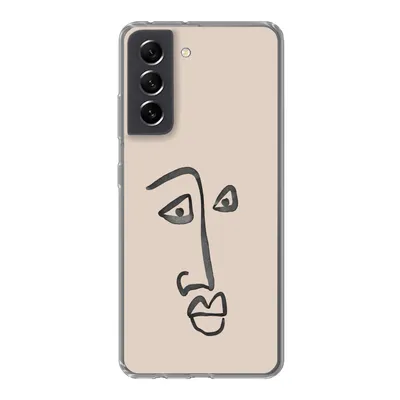 Produktbild von MuchoWow® Handyhülle Schutzhülle Hülle für Samsung Galaxy S21 FE Gesicht - Rosa - Strichzeichnung Silikon Softcase Handy Hülle - Mobiltelefonhülle