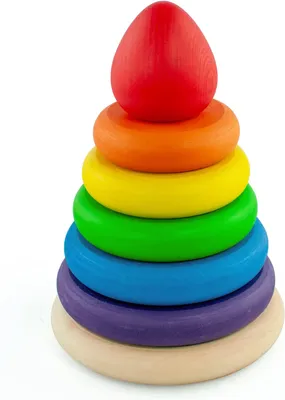 Produktbild von Ulanik Holzstapelringe Montessori „Regenbogen“ – Stapelspiel, 5 Stück, 17 cm, ab 1 Jahr