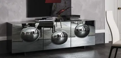 Immagine prodotto di Casa Padrino credenza di design grafite opaco 200 x 50 x h. 73 cm - Mobile moderno in legno massiccio con 3 ante a specchio - Mobili