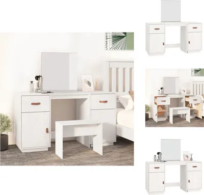 Produktbild von vidaXL Schminktisch mit Spiegel Weiß Massivholz Kiefer -  Schminktische