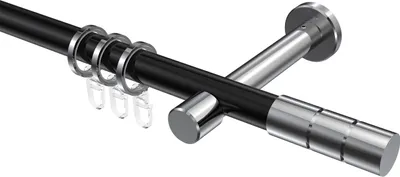 Produktbild von Interdeco Gardinenstange / Vorhangstange Schwarz / Chrom, Typ Prestige Elanto (Rillenzylinder), 20 mm Ø 1-läufig, 140 cm