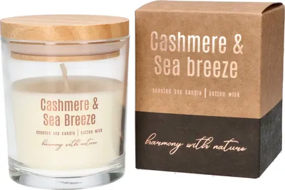 Produktbild von KOTARBAU® Sojawachskerze Duftkerze im Glas mit Holzdeckel Cashmere&Sea Breeze
