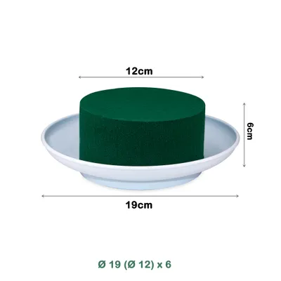 Produktbild von Nass Steckschaum Rund 12x6cm mit Schale D.19cm 2er Set Weiß