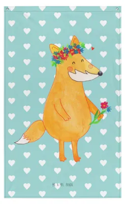 Produktbild von Mr. & Mrs. Panda Tapestry Fuchs Blumen - Türkis Pastell - Geschenk, Wandteppich, Mich, Freundin, Boho, Wandbild, Gobelin, Wandtuch, Blumenliebe