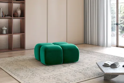 Produktbild von Polsterhocker Designerhocker DARCY 85x85 cm in Stoff Salvador Flaschengrün