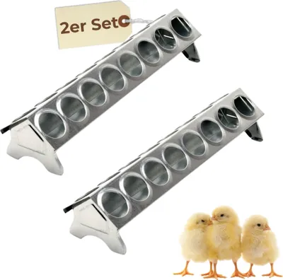 Produktbild von 2er Set Futterspender Hühner 30 cm Futterrinne Futtertrog Metall Küken Aufzucht Geflügel Tauben Wachtel Lochgitter