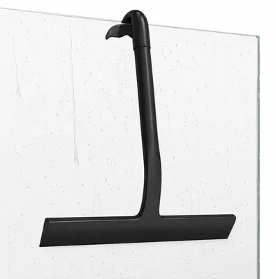 Immagine prodotto di Spazzola per vetri della doccia, nera, in silicone, monopezzo, con gancio, senza lasciare aloni, 21 cm