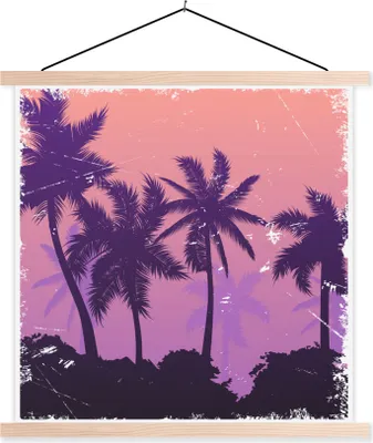 Produktbild von MuchoWow® Textilposter Palme - Nacht - Zeichnung 40x40 cm mit holzfarbenen Rahmen - Posterleiste