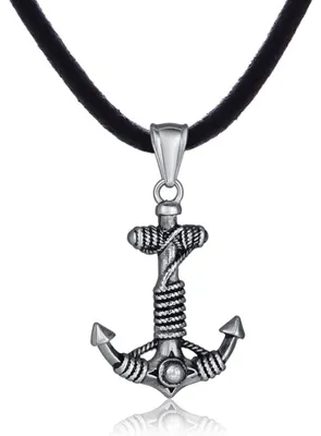 Produktbild von DonDon Herren Lederkette Leder Halskette 50 cm mit Edelstahl Anhänger Anker maritim