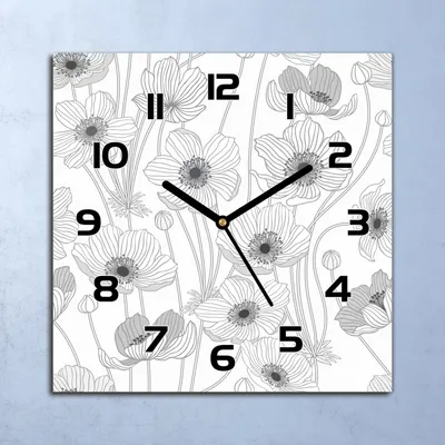 Produktbild von Wanduhr Echt-Glas-Küchenuhr Mohn Kontur Quarz Lautlos 30x30 Deko Bilder