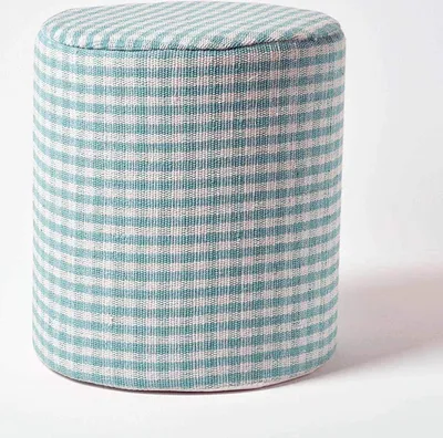 Produktbild von HOMESCAPES Vichy-Karo Pouf rund – blau-weißer Hocker, 40x42 cm
