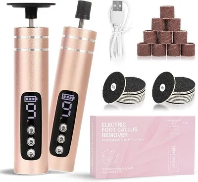 Zdjęcie produktu dla Elektryczny depilator do zrogowaciałego naskórka - złoty - 2 w 1, ładowalny - do użytku na stopach i do manicure