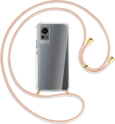 Produktbild von Handykette Backcover-Schutzhülle mit Band (Metall goldfarben) für vivo X60 - rose peach