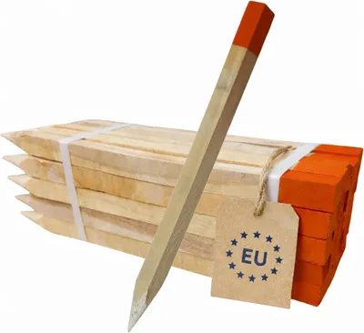 Produktbild von FOR THE GARDEN 25 Stück 40 cm Länge Orange Lackierte Spitze Markierungspfähle Buche Holzstäbe Holz - 25 mm x 25 mm Zaunpfosten Pflanzstab