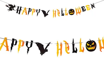Obrázok produktu pre Halloween girlanda s čarodejnicou a netopierom Halloween party dekorácia čierno-oranžová