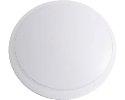 A white, circular ceiling light is shown against a white background.