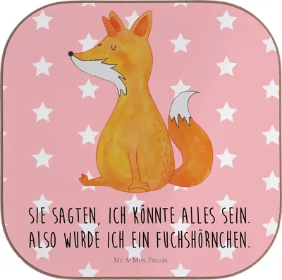 Produktbild von Mr. & Mrs. Panda Untersetzer für Gläser Einhorn Fuchs - Rot Pastell - Geschenk, Glas, Einhörner, Holzuntersetzer, Coaster, Unicorn, Füchse, Unicorns, Fuchshörnchen