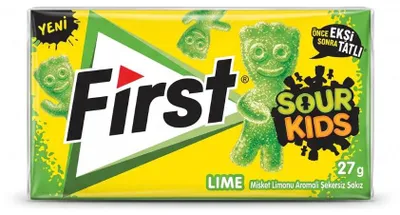 Produktbild von First Sour Kids Kaugummi Lime Limette Zuckerfrei Sauer Süß (1 Stück) + Heartforcards Versandschutz