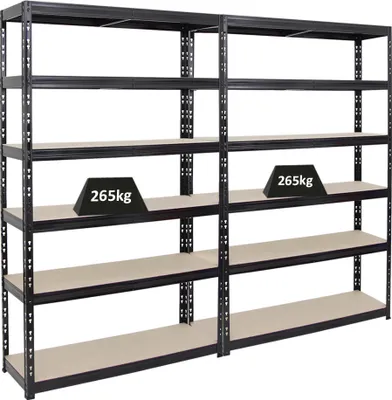 Produktbild von Mega Deal | 2x Schwerlastregal Giant Tiger | HxBxT 200x120x40cm | Fachlast 265kg | 6-Ebenen | Schwarz | Garagenregal, Lagerregal, Steckregal, Kellerregal, Werkstattregal