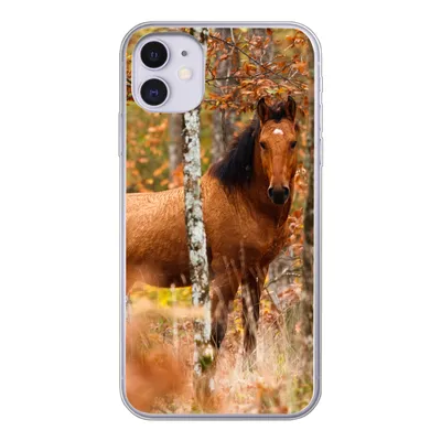 Produktbild von MuchoWow® Handyhülle Schutzhülle Hülle für iPhone 11 Pferd - Wald - Braun Silikon Softcase Handy Hülle - Handytasche