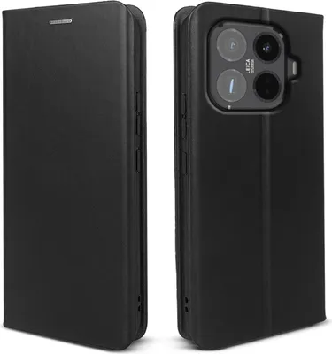 Produktbild von Handyhülle für Xiaomi 15T Pro Echtleder Flip Cover Hülle Case Kartenfach RFID Schutz Farbe: Schwarz