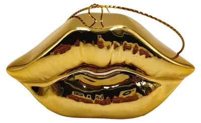 Image de Accroche-porte de Noël - Motif : Lèvre - Céramique - Or - 6,5 x 2 x 4 cm
