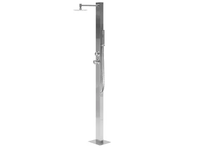 Produktbild von BELIANI Gartendusche Silber Kunststoff mit Mischbatterie Kalt- und Warmwasseranschluss Regendusche Handbrause Freistehend Modern Außendusche Outdoor