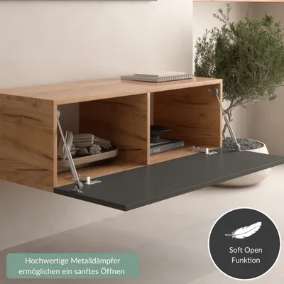 Produktbild von Planetmöbel Flur Möbel Garderobe Hängeschrank 1x 100 cm gold eiche / anthrazit, Wandgarderobe hängend oder stehend