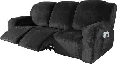 Produktbild von 8 Stück Samt Stretch Recliner Sofa Schonbezüge Abdeckung Möbelschutz für 3 Sitzer Couch,Schwarz